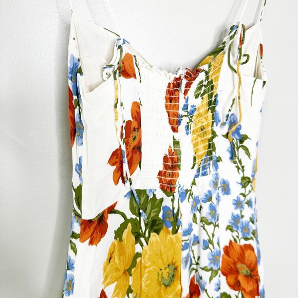 Reformation Juliette Dress Midi Tie Straps Side Slit Smocked Back Formosa Size 2 - Picture 8 of 12